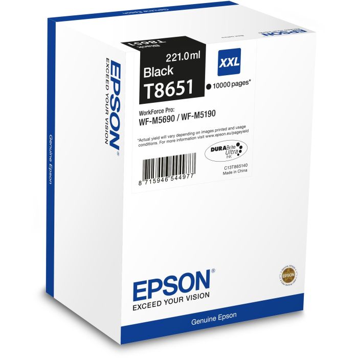 Epson C13T865140 Cartucho de Tinta Negra XXL Original, Pigmentos, 221ml, 10.000 páginas para WorkForce Pro WF-M5190DW/M5690DWF