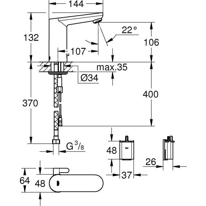 GROHE Mezclador de lavabo de repisa por infrarrojos - Get E - 6 V - Cromo 5