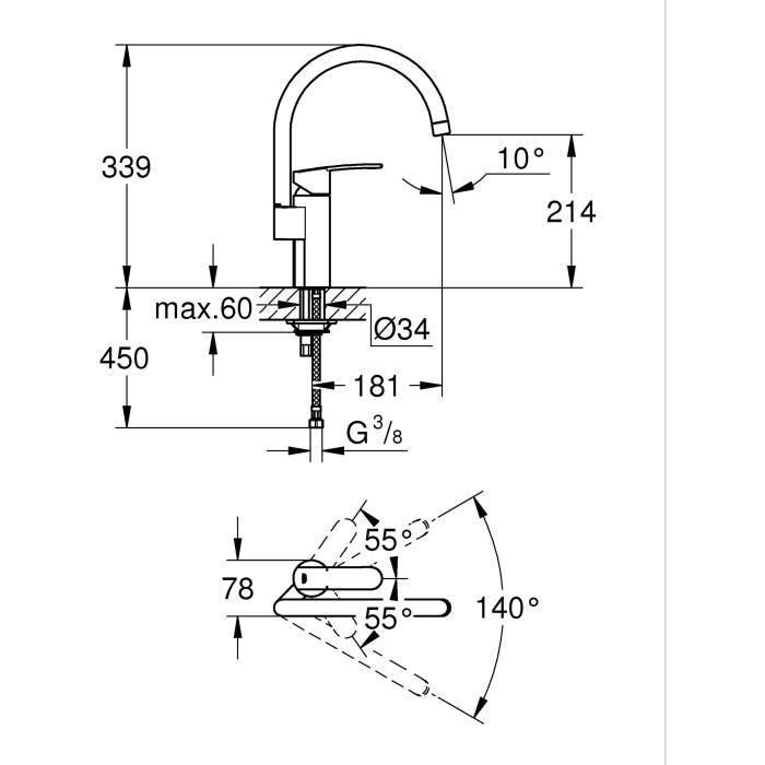 Grifo para Cocina Grohe Wave Cosmopolitan - 32449001 Forma de C Metal 2