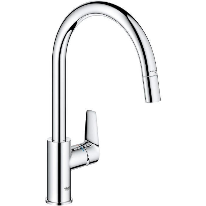 Grifo de cocina - Mezclador monomando de fregadero - Cromo - Caño alto en forma de C - Aireador extraíble - GROHE StartEdge - 30550000