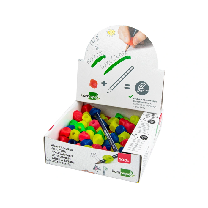Liderpapel Adaptador Lápiz Educativo para Niños Zurdo y Diestro, Colores Surtidos, Caja de 100 Unidades 3
