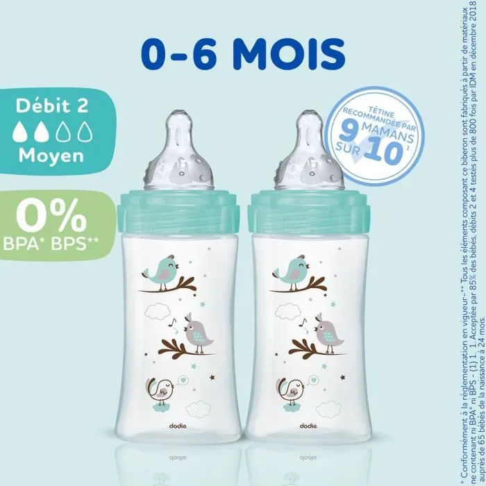 Dodie 3700763510996 Conjunto de 3 Biberones Anti-cólico Iniciation+ Glass 270ml 0-6 Meses Pacificador Redondo Flujo 2 3