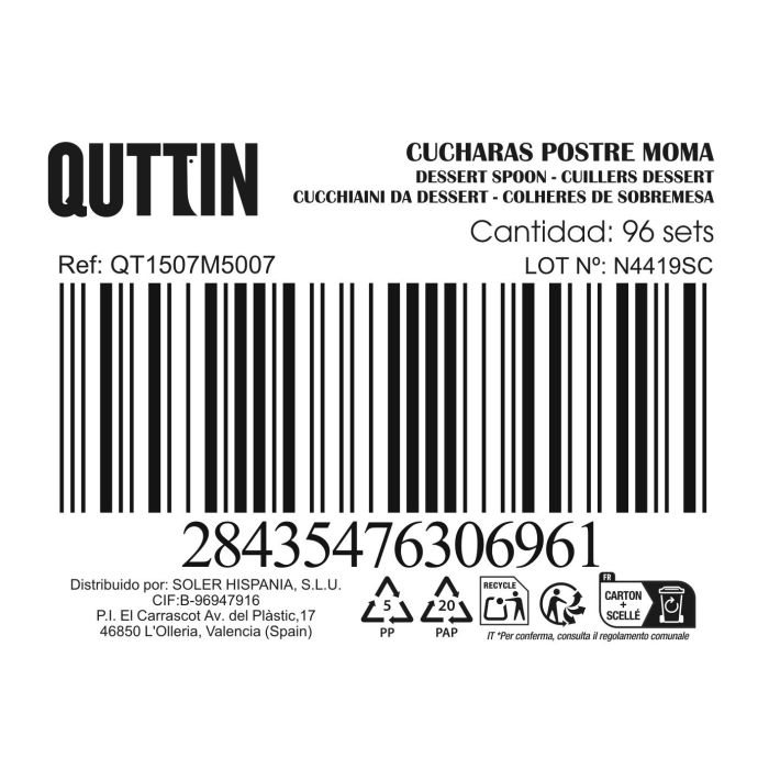 Inde Set de 6 Cucharas de Postre Moma, Acero Inoxidable 1.5 mm, 14.2x3.2 cm (12 Cajas) 2