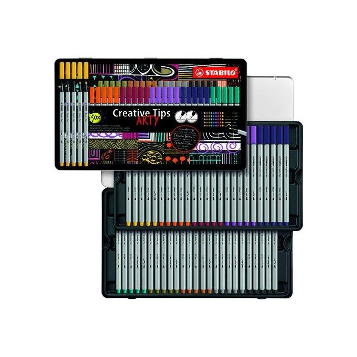 Rotulador Fibra Stabilo Creative Tips Arty Line Caja Metal De 50 (Puntas De 0.2, 0.4, 0.7, 1.0, Pincel: 19, 22, 30, 37, 44, 46, 51, 60, 89, 95)