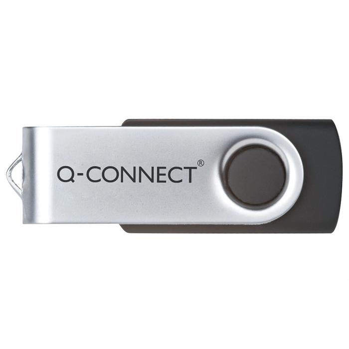 Q-connect Memoria USB Flash 4 GB 2.0 Negra con Protector Giratorio Metálico, Velocidad Lectura 15 MB/s, Escritura 5 MB/s 2
