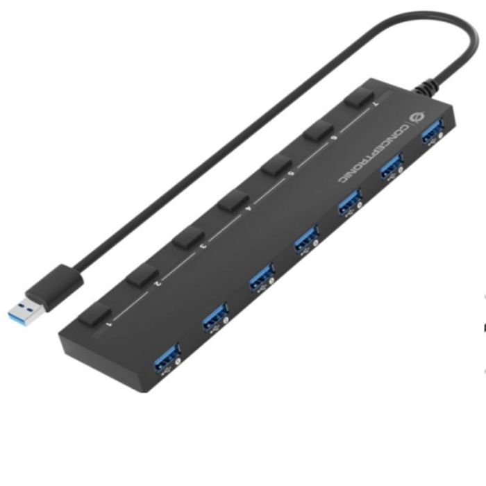 Conceptronic Hub USB 3.2 Gen1 7 Puertos HUBBIES19BP - 5 Gbps, Negro