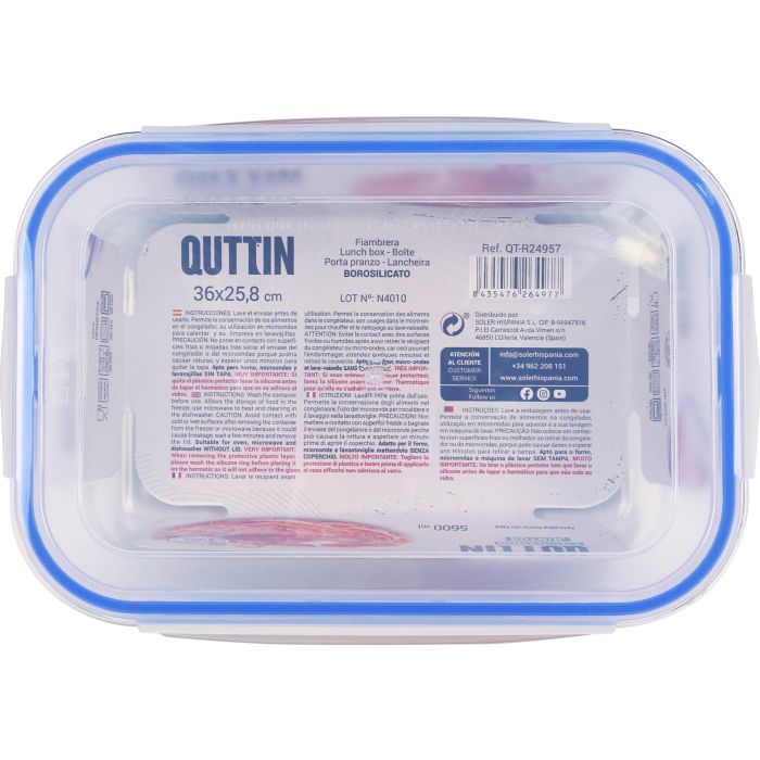 Quttin Fiambrera Extra Rectangular 36 x 25.8 x 11.9 cm sin Valvula 5.6L (4 Unidades) 3