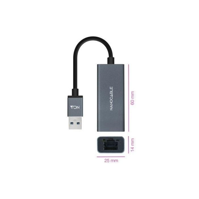 Nanocable 10.03.0405 Conversor Adaptador USB 3.0 a Ethernet RJ45 Gigabit (10/100/1000 Mbps), Aluminio Gris, 15 cm, Plug & Play 1 Nanocable 10.03.0405 Conversor Adaptador USB 3.0 a Ethernet RJ45 Gigabit (10/100/1000 Mbps), Aluminio Gris, 15 cm, Plug & Play 1