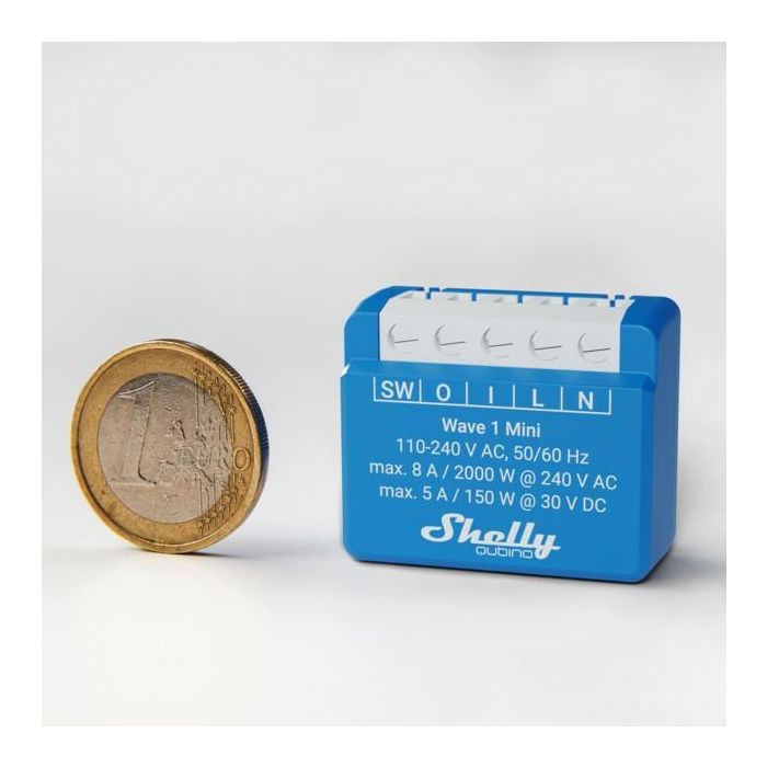 Shelly Wave 1 Mini Z-Wave Interruptor Inteligente Inalámbrico, Mando a Distancia, 1 Módulo, 2000W, 8A, 240V 2