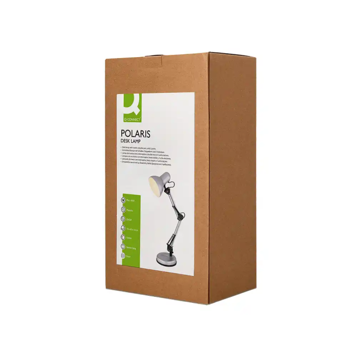 Q-connect Lámpara de Escritorio Polaris Metálica con Interruptor, Brazo Doble y 3 Articulaciones, Color Plata 10