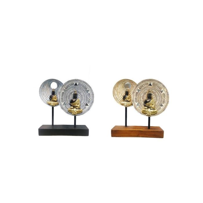 DKD Home Decor Figura Decorativa Oriental Budas de Resina y Metal Beige y Azul Pack de 2 Unidades Modelo Surtido