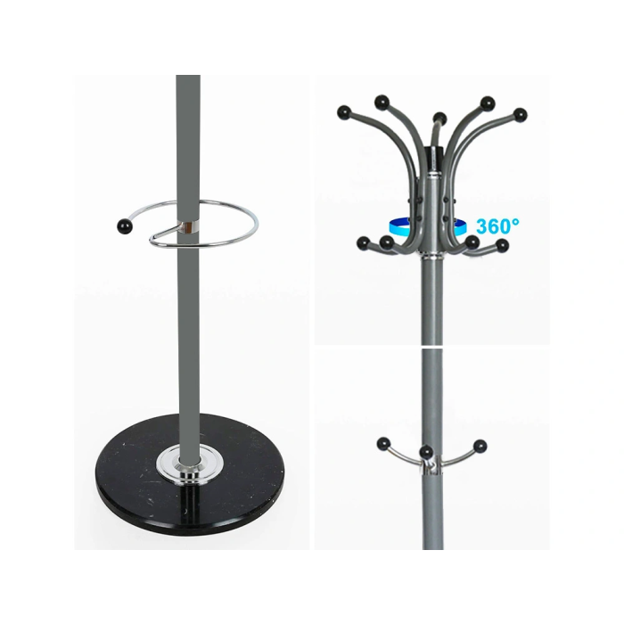 Q-connect Perchero Metálico Gris de Pie con 10 Colgadores y Paraguero 174x40cm 1 Q-connect Perchero Metálico Gris de Pie con 10 Colgadores y Paraguero 174x40cm 1