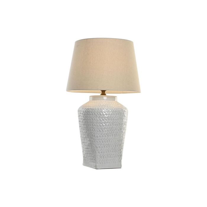 DKD Home Decor Lámpara de Sobremesa Romántica Blanca de Porcelana y Lino E27 45x75.5x45 cm 3 DKD Home Decor Lámpara de Sobremesa Romántica Blanca de Porcelana y Lino E27 45x75.5x45 cm 3
