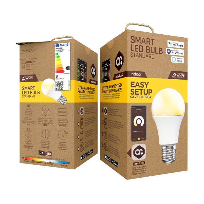 Muvit Bombilla inteligente Io A60 E27 8W, control por app, regulable, compatible con asistentes de voz 3 Muvit Bombilla inteligente Io A60 E27 8W, control por app, regulable, compatible con asistentes de voz 3