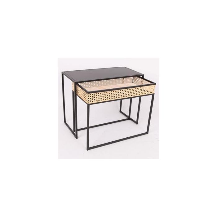 Mesa Centro Moderno DKD Home Decor Negro Natural 30 x 50 x 60 cm Set de 2