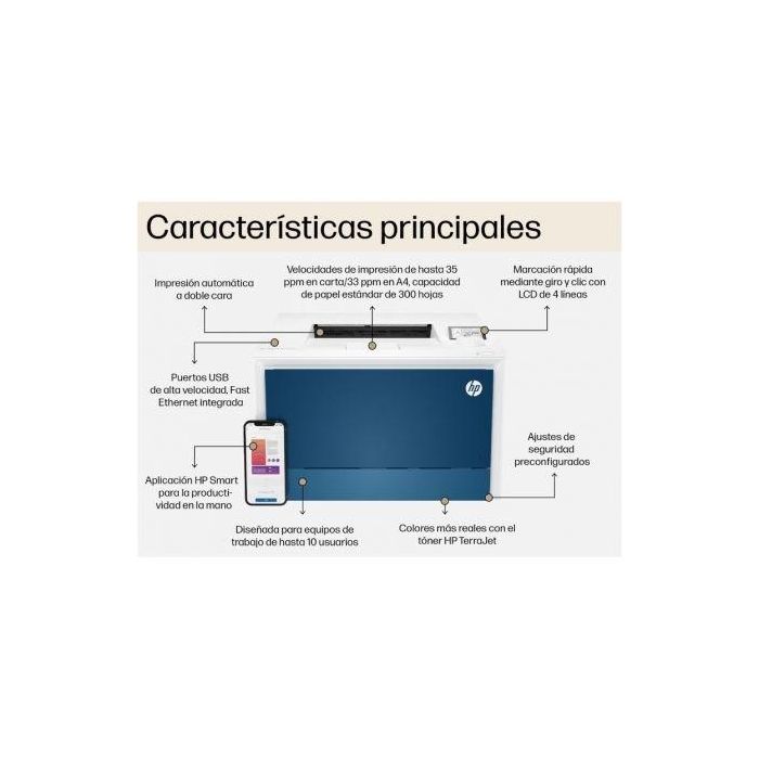 HP Impresora Color LaserJet Pro 4202dn Dúplex Blanca y Azul, Impresora Láser de Alta Velocidad para Empresa 4