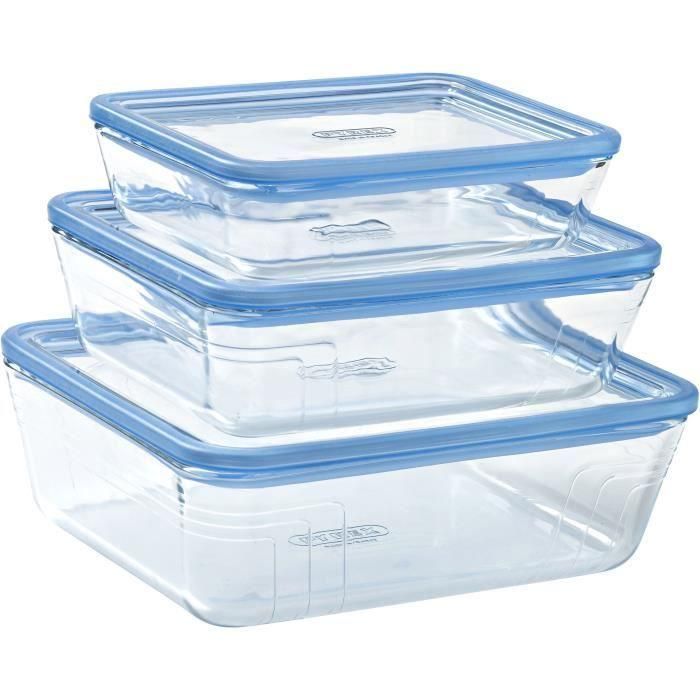 Pyrex PYR3426470301428 - Juego de 3 Recipientes de Almacenamiento con Tapa, Vidrio, Rectangulares, 0,8L / 1,5L / 2,6L 0 Pyrex PYR3426470301428 - Juego de 3 Recipientes de Almacenamiento con Tapa, Vidrio, Rectangulares, 0,8L / 1,5L / 2,6L 0