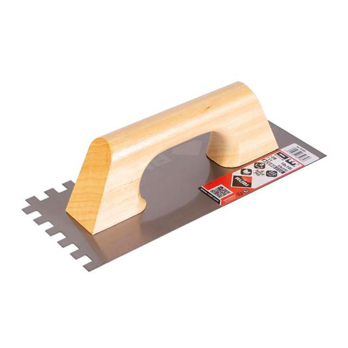 Rubi R65985 Peine de acero 28cm dentado 10x10mm mango madera cerrado para morteros cola y cerámica grande