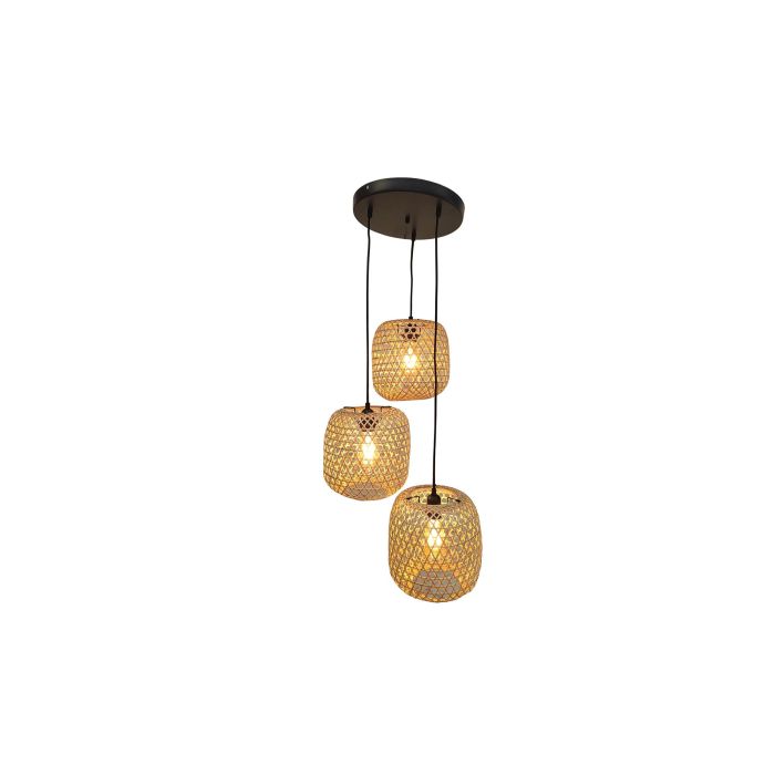 DKD Home Decor Lámpara de Techo de Bambú y Ratán Marrón Negro, Estilo Tropical con 3 Bombillas E27 50W, 43x100 cm