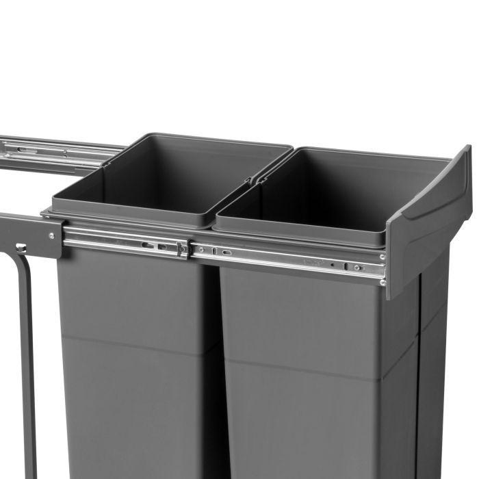 Emuca Contenedor de reciclaje para fijación inferior y extracción manual en mueble de cocina Recycle 2x25litros, Plástico gris antracita 10