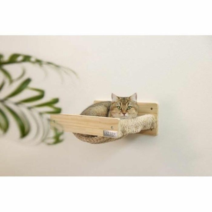 Hamaca de pared para gatos - KERBL - TIMBER - 38 x 33,5 x 16 cm - Madera maciza - Tejido de felpa 2