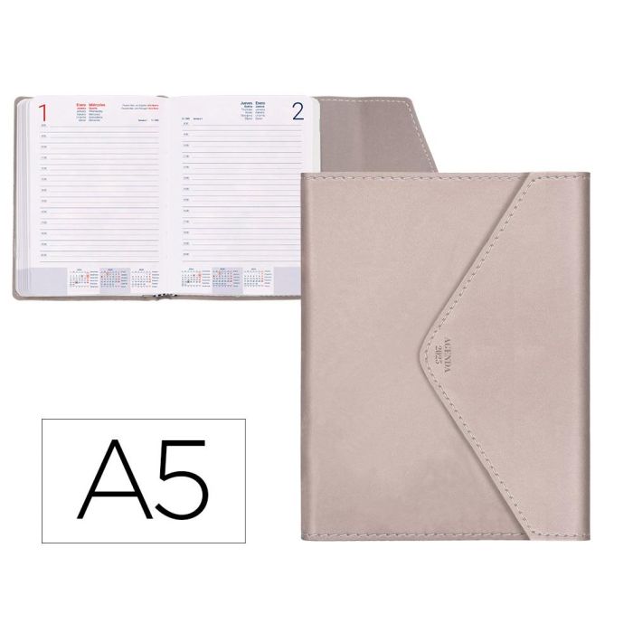 Agenda Encuadernada Liderpapel Psara A5 2025 Dia Pagina Color Gris Piedra Papel 70 gr