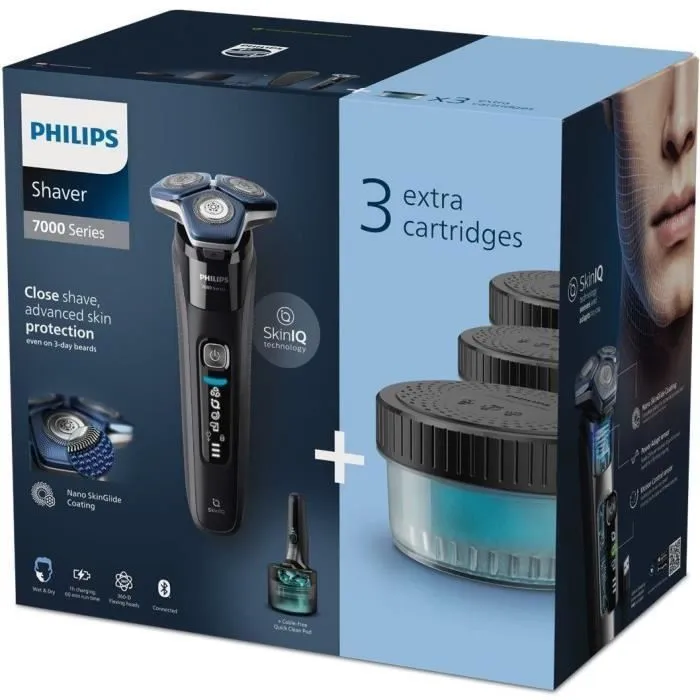 Philips S7886/63 Serie 7000 Afeitadora Eléctrica para Hombre con 3 Cabezales Flexibles, Tecnología SkinIQ, Recortadora Integrada y Uso en Seco/Mojado, Azul 4