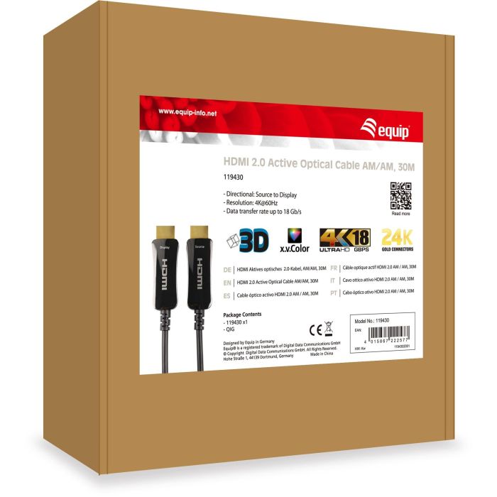 Equip HDMI PHS Ethernet 2.0 A-A St/St 30.0m 4K60Hz HDRopt.sw 3