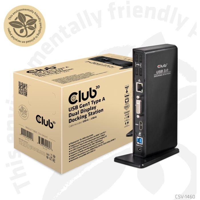 Club3D Docking Station USB 3.2 Gen 1 Dual Display HDMI DVI Gigabit Ethernet 4xUSB 2.0 2xUSB 3.2 Gen 1 Negro 6