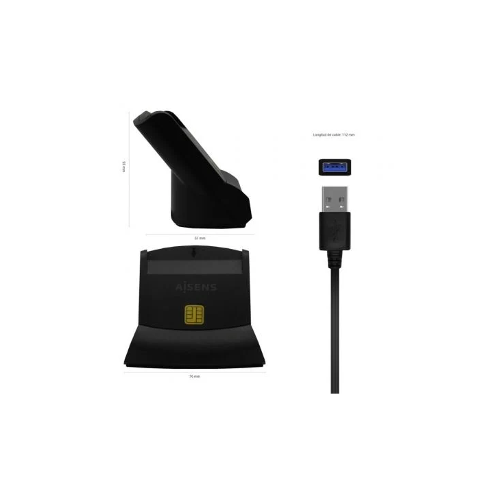 AISENS - LECTOR DE TARJETA INTELIGENTE DNI, NEGRO 2
