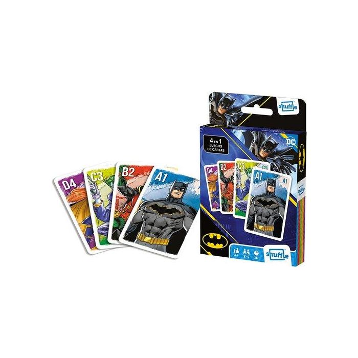 Shuffle 10028047 Juego de Cartas 4 en 1 Batman - Familias, Acción, Parejas, Snap - Edad +4 años