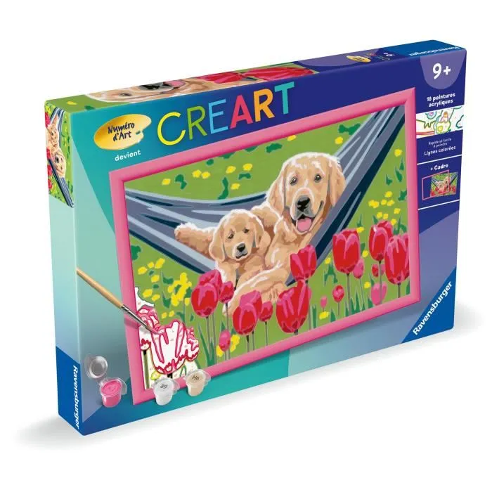 Ravensburger 25852 Kit de Pintura por Números CreArt Kids Labrador y Tulipanes (31 x 21 cm) a partir de 7 años Ravensburger 25852 Kit de Pintura por Números CreArt Kids Labrador y Tulipanes (31 x 21 cm) a partir de 7 años