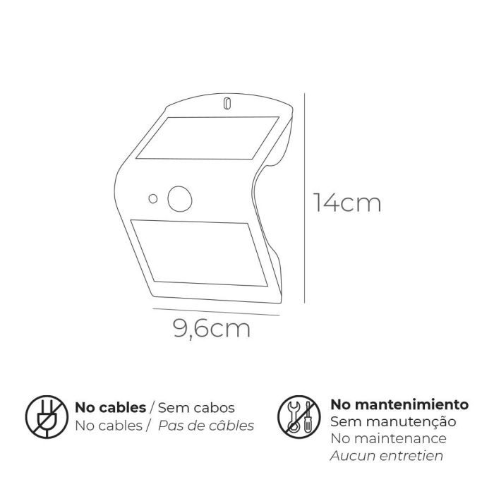 Edm Aplique Solar LED 1.5W 220lm Recargable Sensor Presencia 2-6m Doble Luz 6000K/3000K Ángulo 120º IP65 Negro 3 Edm Aplique Solar LED 1.5W 220lm Recargable Sensor Presencia 2-6m Doble Luz 6000K/3000K Ángulo 120º IP65 Negro 3