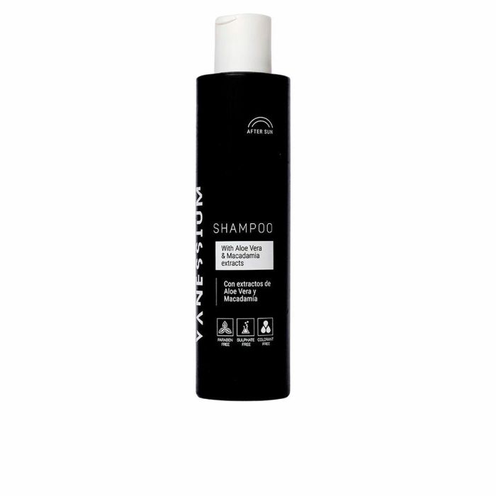 Vanessium Champú After Sun Hidratante Reparador con Aloe Vera y Macadamia para Pelo y Piel Dañados por Sol, Sal y Cloro 200 ml