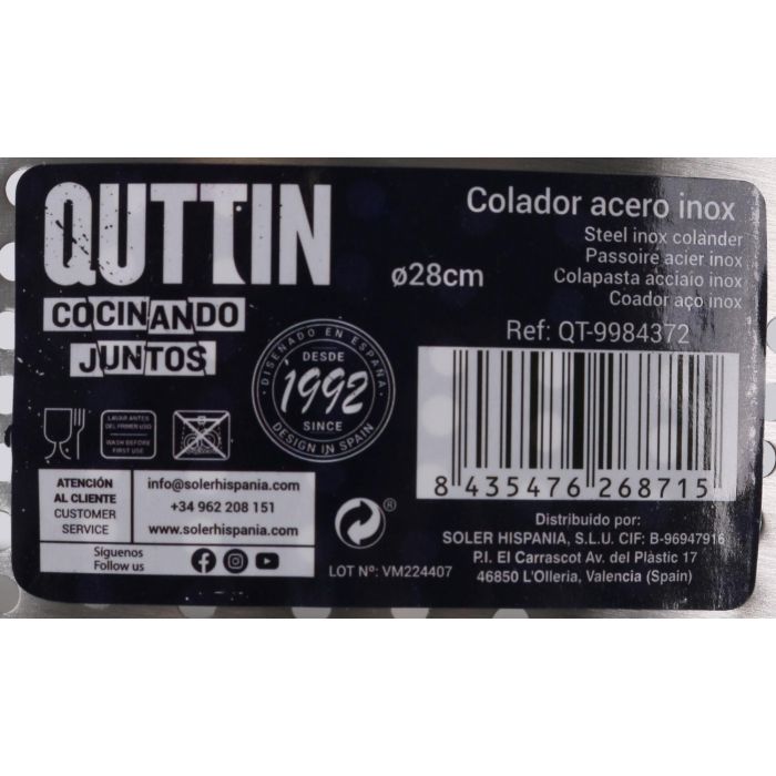 Colador de Acero Quttin 28 cm - Inde (8 Unidades) 2 Colador de Acero Quttin 28 cm - Inde (8 Unidades) 2