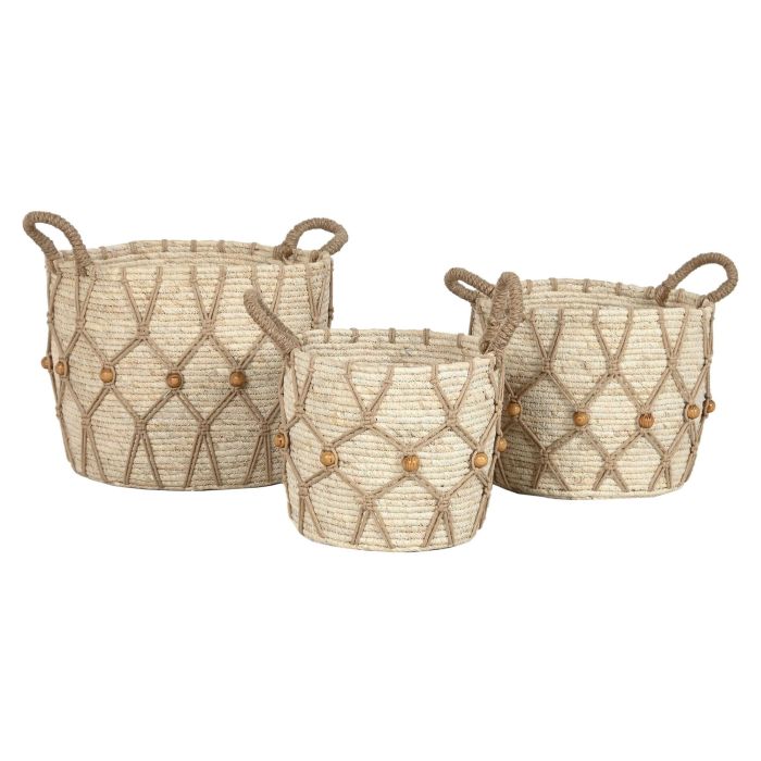 Cesta Boho DKD Home Decor Natural 33 x 28 x 33 cm Set de 3 (2 Unidades) 3