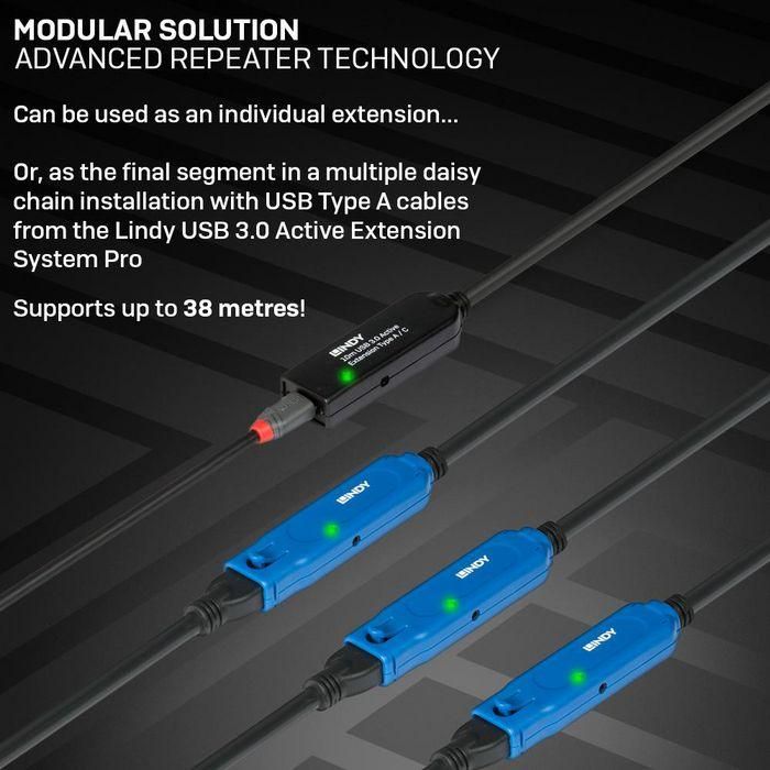 Lindy 43376 - Cable Extensión Activo USB 3.0 de 10m Tipo A a C, 5Gbps para Periféricos 7