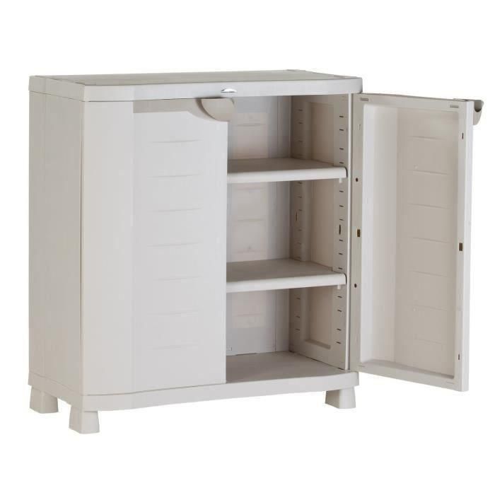 Plastiken Armario bajo SPACESAVER 90 de resina, 2 puertas y estantes, 90x45x100 cm, uso interior/exterior, fácil montaje, color beige 2 Plastiken Armario bajo SPACESAVER 90 de resina, 2 puertas y estantes, 90x45x100 cm, uso interior/exterior, fácil montaje, color beige 2