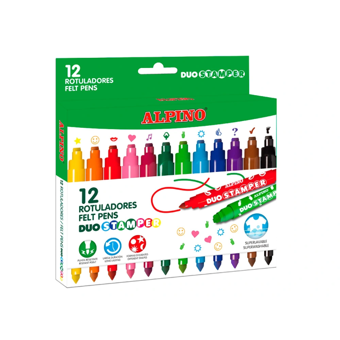 Alpino Rotulador Duo Stamper Caja de 12 Unidades Colores Surtidos Punta Fina 1