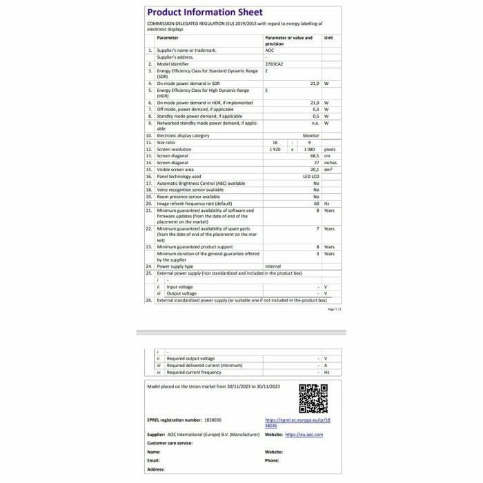 AOC Monitor 27B3CA2 27" FHD IPS 100Hz 1ms USB-C Negro 17 AOC Monitor 27B3CA2 27" FHD IPS 100Hz 1ms USB-C Negro 17