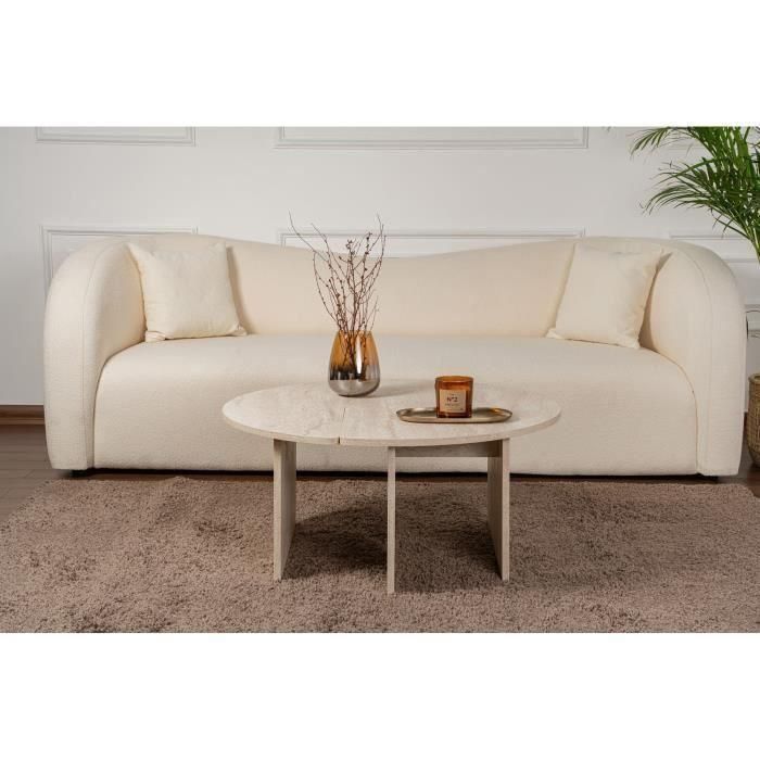 Mesa de centro - MOIRA - Redonda - Efecto mármol travertino - 90 x 90 x 41 cm 5 Mesa de centro - MOIRA - Redonda - Efecto mármol travertino - 90 x 90 x 41 cm 5