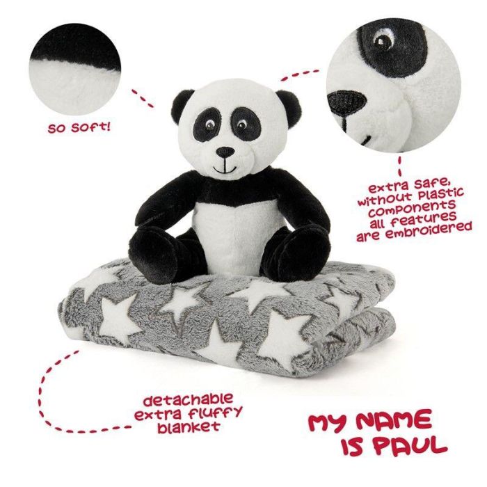 Peluche + Manta suave Oso Panda 22cm 2