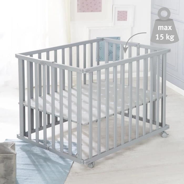 Roba ROB4005317315416 Parque infantil plegable Little Stars 75x100 cm Altura regulable Madera lacada gris topo con estrellas y ruedas freno 5 Roba ROB4005317315416 Parque infantil plegable Little Stars 75x100 cm Altura regulable Madera lacada gris topo con estrellas y ruedas freno 5