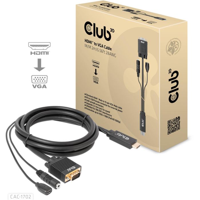 Club3D Kabel HDMI+Micro-USB-Buchse > VGA+3.5mm 2m St/Bu 2 Club3D Kabel HDMI+Micro-USB-Buchse > VGA+3.5mm 2m St/Bu 2