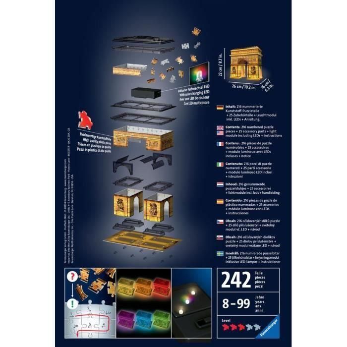 RAVENSBURGER Puzzle 3D Arc de Triomphe Night Edition 216 piezas 3 RAVENSBURGER Puzzle 3D Arc de Triomphe Night Edition 216 piezas 3