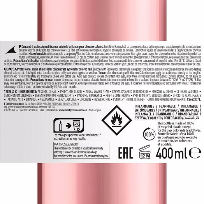 L'Oréal Professionnel Paris Vitamino Color Tratamiento Concentrado Profesional 400 ml Cabello Teñido Revitaliza Suavidad Brillo 3