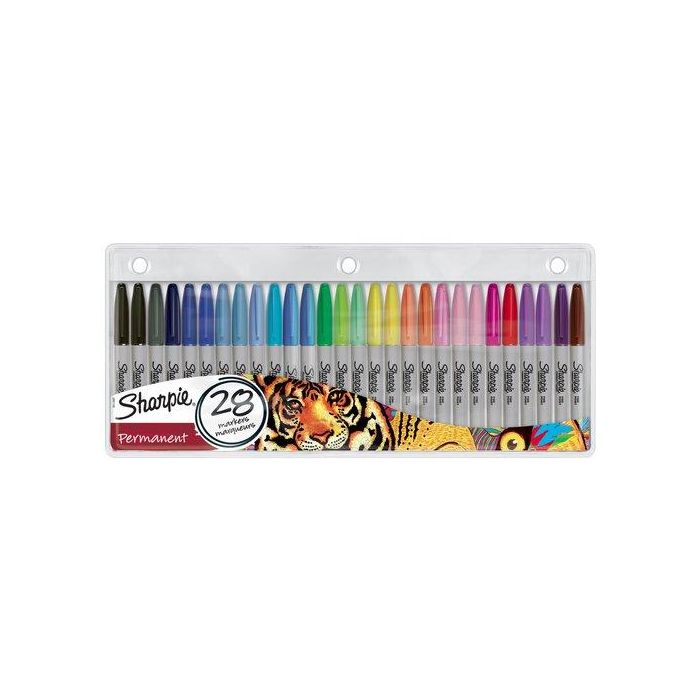 Rotulador Permanente Sharpie Fine Bolsa De 28 (Negro, Azul, Rojo, Verde, Naranja Claro, Naranja Oscuro, Lima, Amarillo, Magenta, Menta, Gris, Azul Marino, Azul Claro, Turquesa, Azul Medio, Melocotón, Rosa Fucsia, Frambuesa, Marrón, Morado, Azul Cielo, Ama