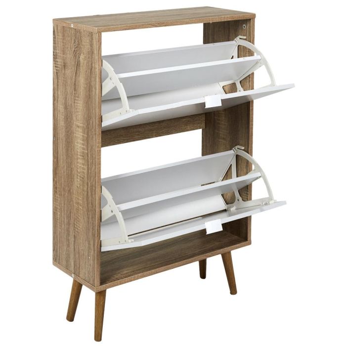 Home Deco Factory Mueble Zapatero 2 Puertas Essentiel, Diseño Bicolor Madera y Blanco, 60x23.5x91.5 cm 1
