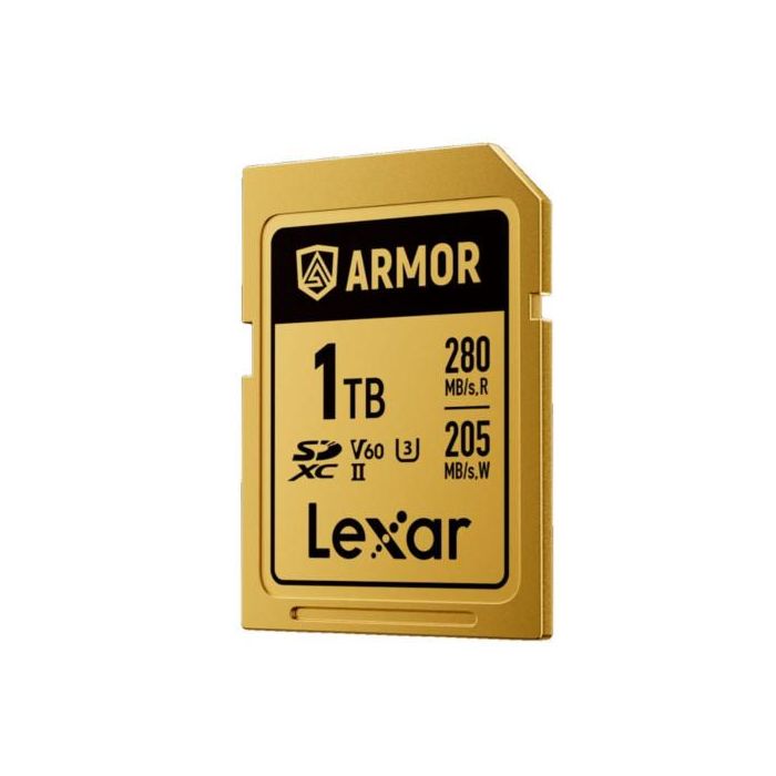 Lexar 1TB Professional Armor Gold SDXC UHS-II Tarjeta de Memoria, Hasta 280MB/s Lectura 210MB/s Escritura C10 V60 U3, Carcasa de Acero Inoxidable, IP68