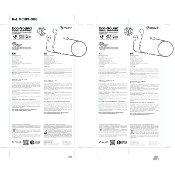 Muvit E58 Auriculares Estéreo con Micrófono USB Tipo C Fabricados con Plástico Reciclado Certificado GRS 1 Muvit E58 Auriculares Estéreo con Micrófono USB Tipo C Fabricados con Plástico Reciclado Certificado GRS 1